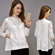 Fall 2017 Korean lace chiffon shirt long sleeve women loose shirt t-shirt blouse plus size slimming