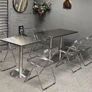 Thick Stainless Steel Folding Table, Industrial Rectangle Table for Cafeteria & Factory Canteen