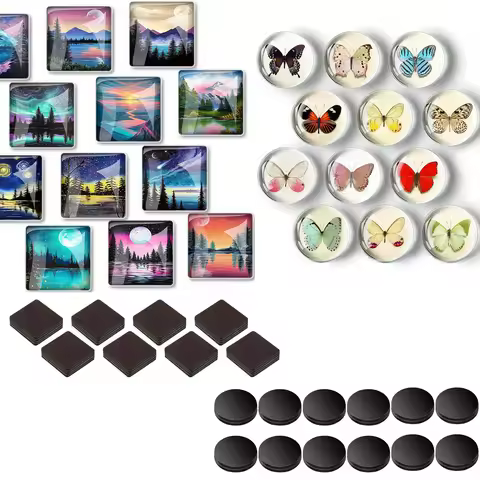 50Sets Craft Magnets Glass Ceramic Ferrite Magnet with Adhesive Backing and Transparent Clear Glass