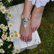 白色波西米亞婚鞋、新娘赤足涼鞋、編織足鏈