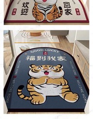 入户門墊進門地墊可裁剪絲圈門口踩脚墊家用玄關進戶老虎地毯60cm×90cm半圓豎版