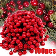 100pcs Red Artificial Flower Small Berries Cherry for DIY Wedding Christmas Cake Box Pearl Wreaths Decoration Gift Box Wreath Craft