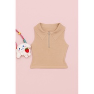 Beige Sleeveless Zipper Top