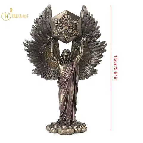 Talmudic Judaism Metatron Angel Holding Sacred Flower of Life Geometric Statue Angelic Celestial Scr
