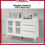 Furnimall 140cm  Display Cabinet with Glass Door/ 5ft 4ft Almari Sideboard Cabinet Drawer Storage Ca