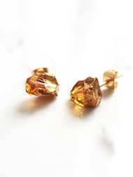 STAR STONE - AMBER + 24K GOLD 玻璃原石耳環