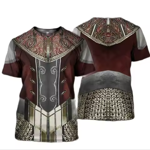 Knight Armor Cosplay T-shirt Men's Clothing 3D Print Casual Fashion O-neck Short Sleeve T Shirts Uni