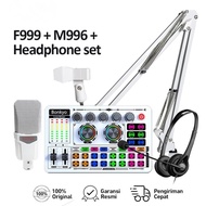 F999 soundcard complete package + MIC M996 + headset SoundCard Bluetooth compatible External Wireles
