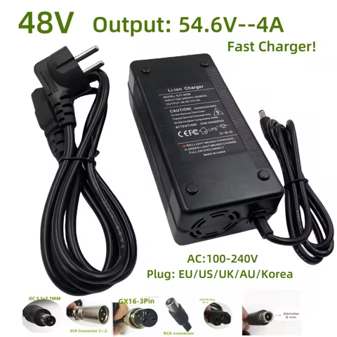 48V Fast Charger Output 54.6V4A Li-ion Battery Charger for 13S 48V Li-ion pack Kugoo G1 Charger DC,G