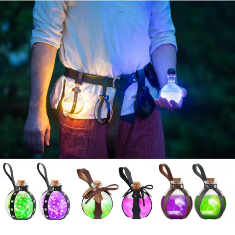 Medieval Belt Magic Bottle Retro Viking Knight Leather Belt with Alchemy Dark Wizard Potion Magic Bo