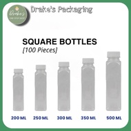 [100pcs] Square Plastic Bottle White cap reusable Organiser By Drakes Packaging Supplies Trading