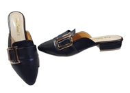 รองเท้าแฟชั่น Size 36-45 Bigsize แบบเปิดส้น ส้นสูง 1 นิ้ว หัวแหลม อะไหล่ D หนังเงา รองเท้าผู้หญิง