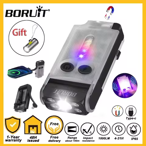 BORUiT V30 EDC LED Flashlight Keychain USB-C Rechargeable Power Bank with UV Light Magnetic Clip Ala
