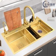 金色304不銹鋼水槽雙槽大尺寸洗菜盆廚房家用洗碗池手工