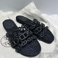 Hermes/愛馬仕 純黑豬鼻鎖鏈拖鞋 35碼 閒置