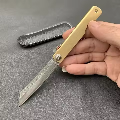 Hot Higonokami Japan VG10 Damascus Steel Pocket Folding Knife Hunting Camping Copper Handle Knife Su