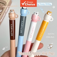 Cute Dog Gel Pen 4pcs 0.5mm Aesthetic Sign Pens Creative Teacup Puppy Quick Dry Pocket Pen School Su