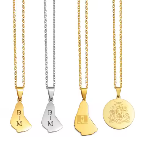 1Piece Barbados BIM Map Pendant Necklaces For Woman Stainless Steel Jewelry #567162