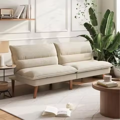 Futon Sofa Bed, Corduroy Futon Couch with 3-Position Adjustable Backrest, Convertible Sofa Bed Loves