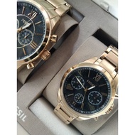 Original Fossil His And Her Chronograph Gold-Tone Stainless Steel Watch Gift Set - Gold