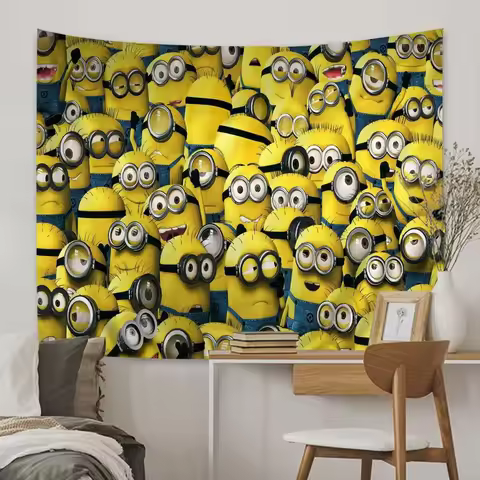 Cartoon Minions Theme Background Room Bedhead Decoration Children's Birthday Party Decoration Polyes