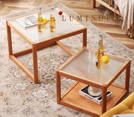 北歐簡約日系實木中古Vintage風格長虹玻璃型格子母茶几,角几,
大,細一套,可以一套購買,增加實用性,唔用時,可以將細茶几收納係大茶几內,慳位又美觀,實用.
大茶几呎吋:60x60x45cm
細茶