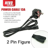 3 Pin Uk To 2 Pin Figure 8 Power Cable With Fuse 1.5 Meter To IEC C7 C8 Connector POWER CABLE 13A