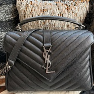 YSL COLLeGE中性絎縫兩用學院包-中/黑銀