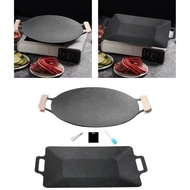[Finevips1] Korean BBQ Pan Barbecue Grill Cookware with Handles Frying Pan BBQ Griddle for Home Hiking Outdoor BBQ Picnic