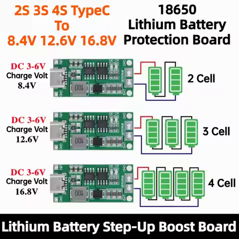 Multi-Cell 2S 3S 4S Type-C To 8.4V 12.6V 16.8V Step-Up Boost LiPo Polymer Li-Ion Charger 7.4V 11.1V 