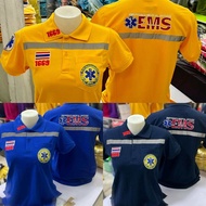 (รุ่นใหม่)เสื้อโปโล 1669 EMS กู้ชีพ กู้ภัย แถบเรืองแสงหน้า-หลัง