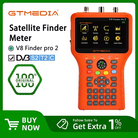 GTMEDIA V8 Finder Pro 2 Satellite Finder Meter DVB-S2/T2/Cable 4.3 Inch LCD Display 1080P,Type-c Por