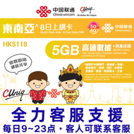 【東南亞】8日(5GB)4G/3G 上網卡數據卡電話卡(主圖與聯通通用包裝隨機發貨)- 最後啟用日期 31/12/2027