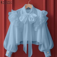 HijabFab ZANZEA เสื้อแขนยาวแฟชั่นสำหรับผู้หญิงลูกไม้ติดกระดุมเสื้อ #3