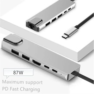 6 Ports USB C HUB to HDMI-compatible Rj45 Lan 87W PD Charger HDMI-compatible USB 3.0 Adapter for Mac