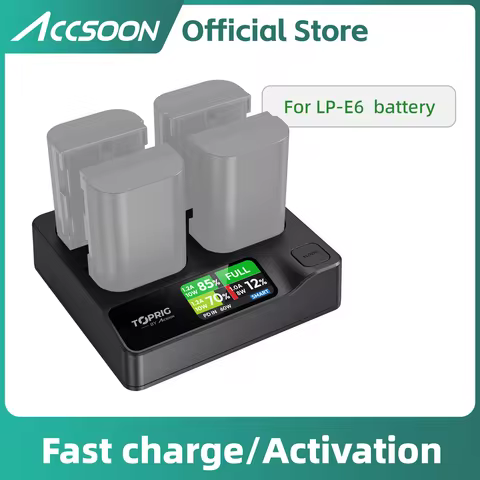 ACCSOON 4 Slot Battery Fast 10W-40W Charger For LP-E6 Canon EOS 5D Mark II Mark III Mark IV 5D SR 60
