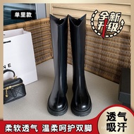 YQ Boots WomenVMouth below the Knee2023New Korean Style Versatile Back Zipper Stretch Mid Boots Dr. Martens Boots