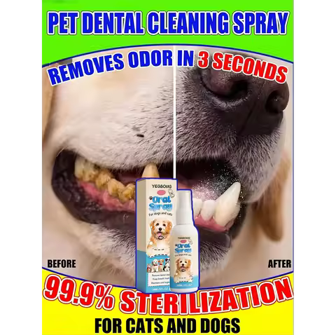 Vet Grade Pet Oral Spray, Pro Strength Bad Breath & Tartar Control, Mild No-Brush Dental Cleaner, Tr