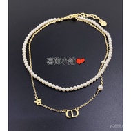 [Real Shot] New Style CD Letter Double Layer Pearl Necklace Short Neck Bracelet 0FOF