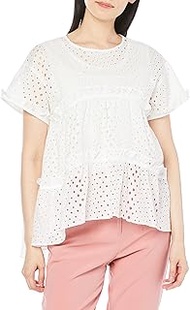 S222BV036 Women's Blouse, Tiered Flare, Embroidered Blouse, White, 1, Standard, wht, 1