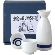 Ale-net Sake set, tokuri (sake bottle), sake cup set, hot sake, cold sake, 5.3cm diameter x 13.2cm high, 150cc, No.1 set of janome (snake eyes), porcelain, Minoyaki