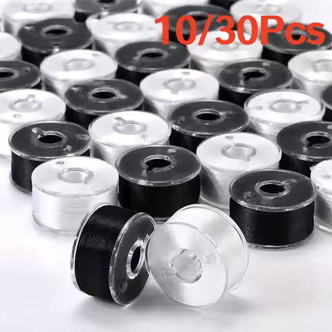 10/30Pcs Black White Sewing Machine Bobbins Spool Plastic Sewing Bobbins with Thread Singer Brother 