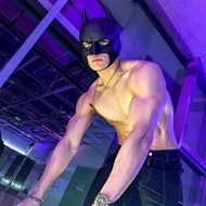 Pt693 Ready Stock Men's Black Superhero cosplay Halloween Party Unique Batman Mask Muscle Male Fitne