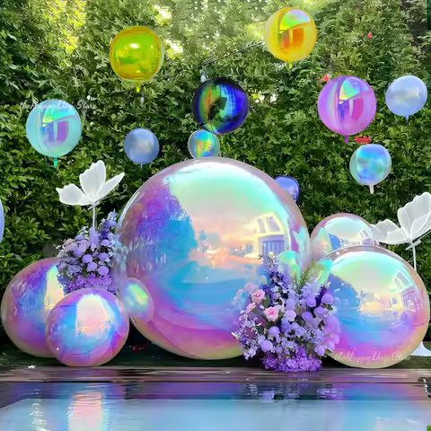 50-10IN Iridescent 4D Round Balloons Holographic 4D Foil Balloons Helium Globos for Birthday Wedding