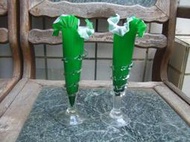 福哥柑仔店 早期綠色玻璃花瓶一對