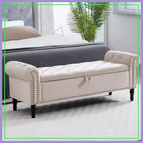 67'' Velvet Storage Bench for King Size Bed, Upholstered Tufted Ottoman with Arms for Bedroom, Livin