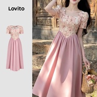 Lovito Casual Dress Pleated Spring/summer Pink Dress for Women L183ED1012 Lovito Corak Pakaian Kasua