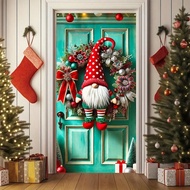 1pc 35.4x70.9 Inch Reusable Christmas Gnome Wreath Banner, Polyester, Modern Style, Outdoor Garden F