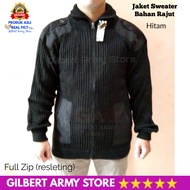 GILBERT ARMY STORE SWEATER RAJUT PRIA HITAM POLOS TNI POLRI TEBAL FULL ZIPPER RESLETING jumbo XXL