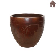 Pottery Pottery | Clay Pot natural Leaf Carved Capsule Pot/ - D32